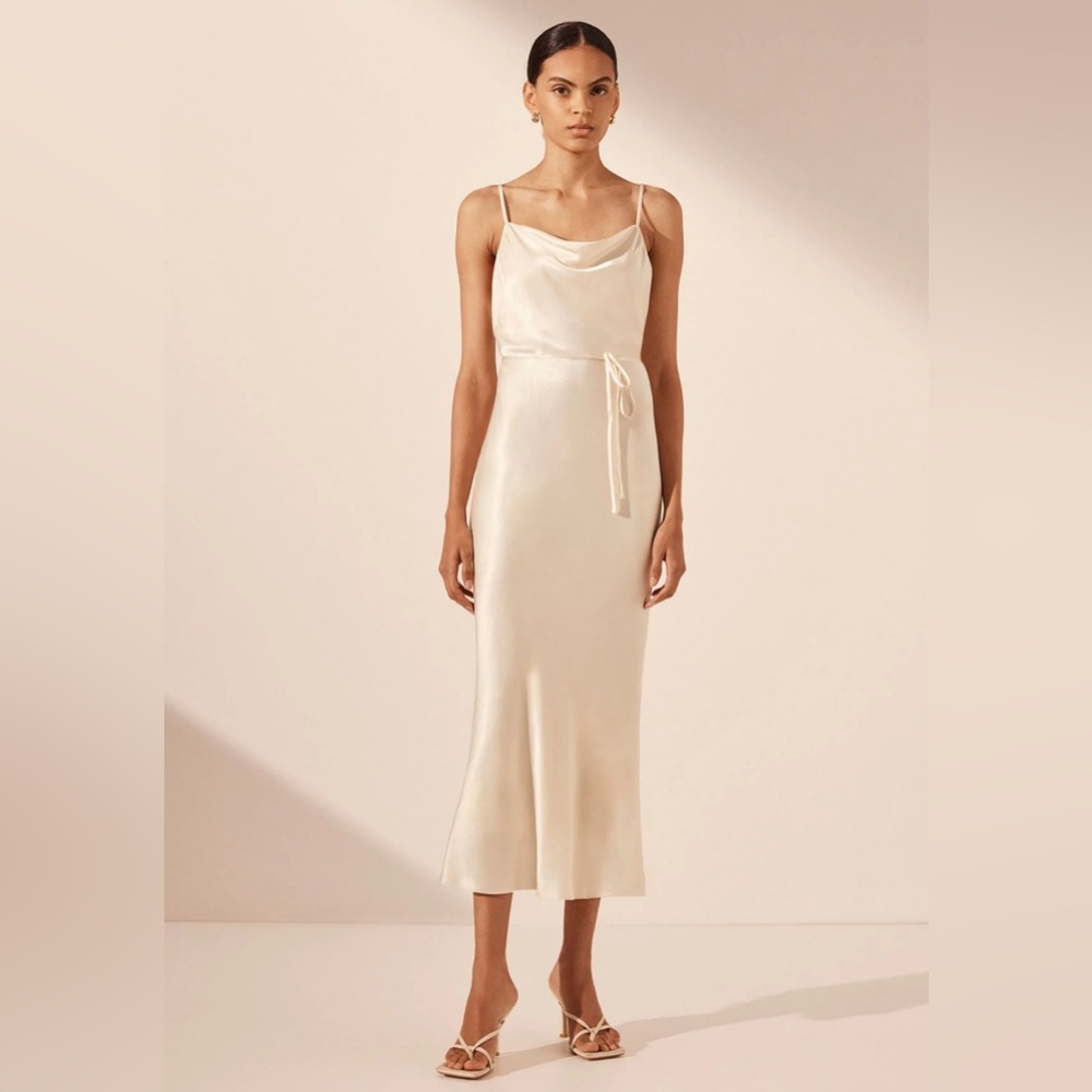 SHONA JOY La Lune Bias Cowl Midi Dress - Cream
